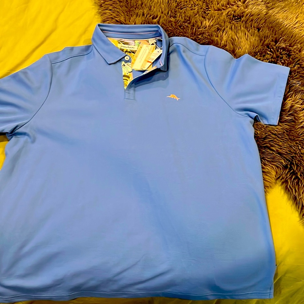 NWT Opal blue Tommy Bahama short sleeve polo. Never worn. Size XXXL